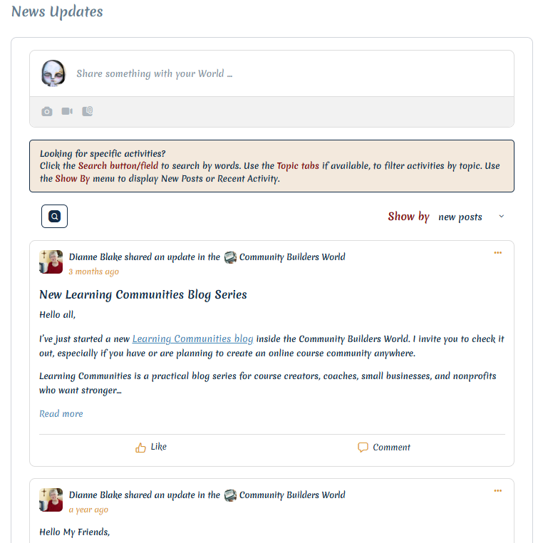 Activity Feed page